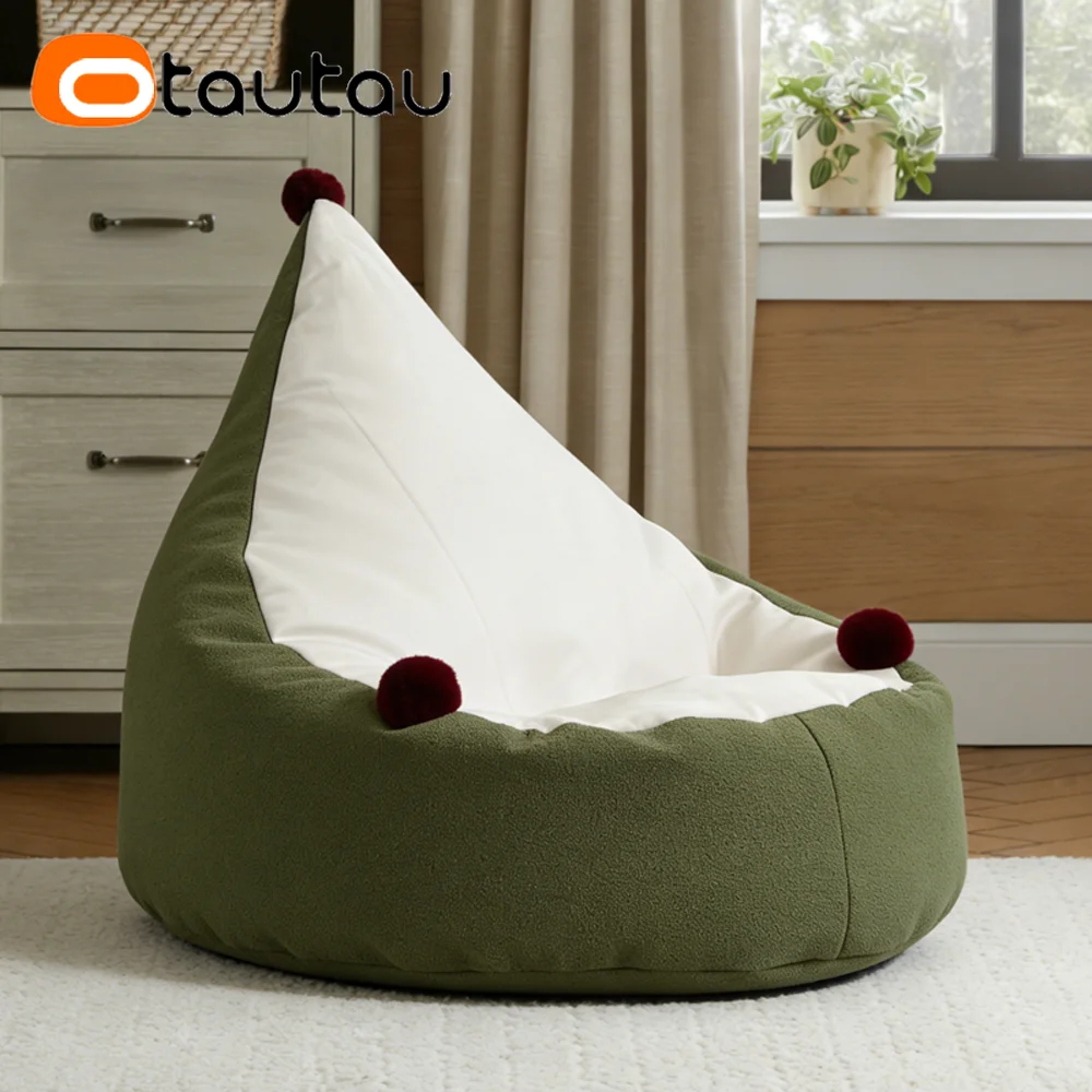 OTAUTAU Sitzsack-Loungesessel-Bezug, weicher Kunstfell-Flockfleece-Pouf-Sitzsackbezug, Weihnachten, SF625【Kein Füllstoff enthalten! Füllstoff muss selbst erworben werden!】 Image