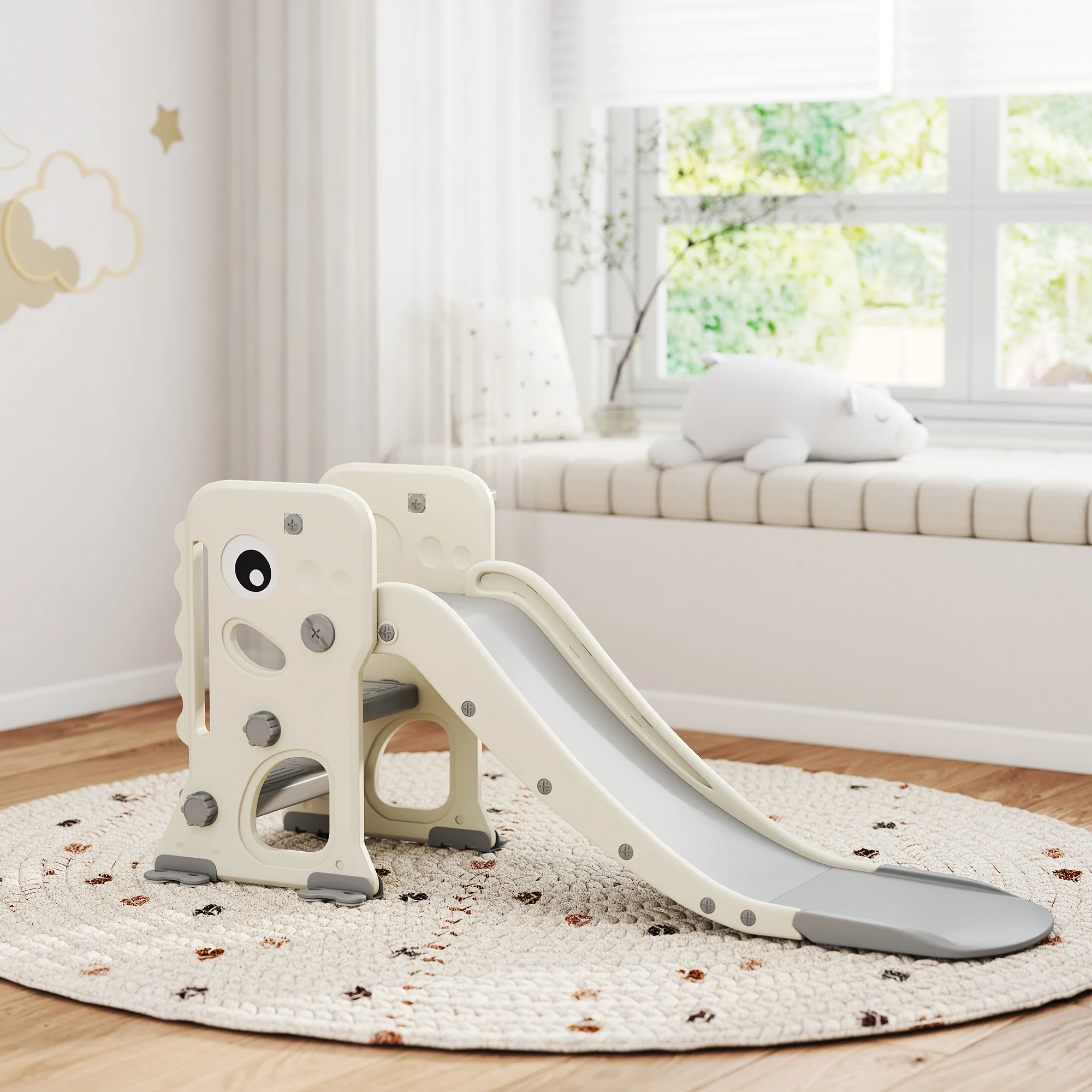 AIYAPLAY Kinderrutsche 3 in 1 klappbar Kleinkinderrutsche mit Basketballkorb Image