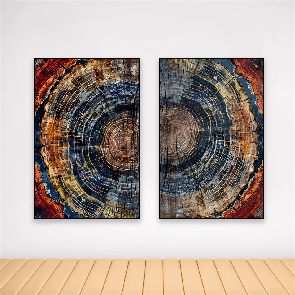 Stampe d'arte moderne con anello per albero nordico, poster astratto neutro moderno, grande poster scandinavo da parete, pittura su tela artistica arrotolata