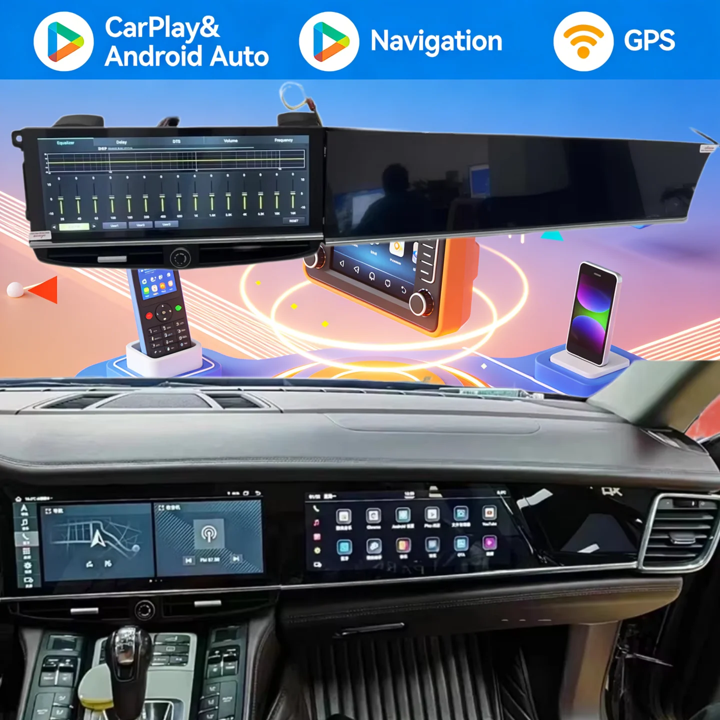 10,9 Zoll + 11,4 Zoll Dual-Screen Carplay für Porsche Panamera 970 2010-2016, verbessertes interaktives Android Multimedia-Videoplayer-System Image