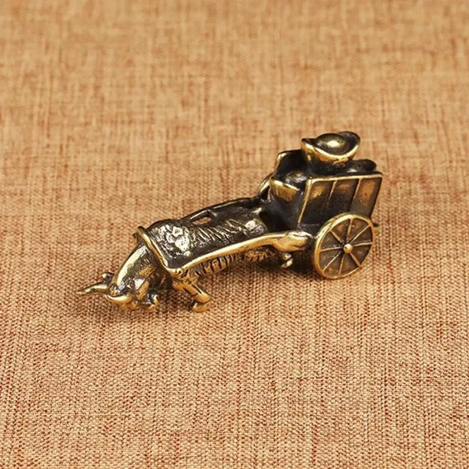 Retro Ornament Bull Pull Fahrzeug Figuren reines Kupfer chinesische Folk Feng Shui Handwerk Home Dekoration Zubehör bringen viel Glück Image