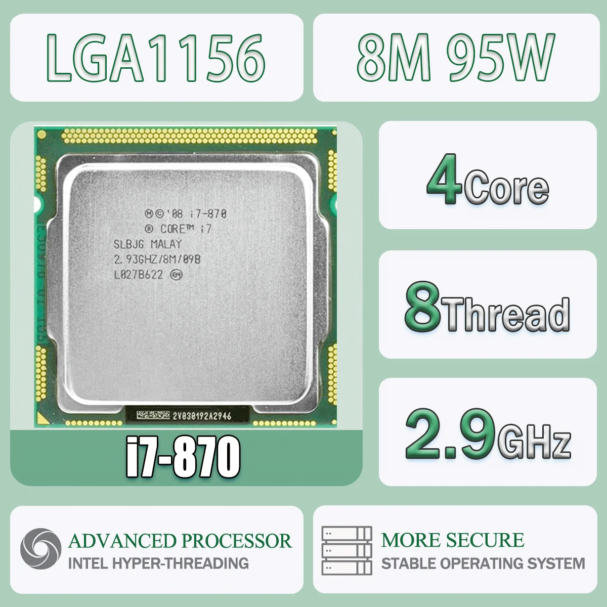 Intel Core I7-870 2,9 GHz 4 Kerne 8 Threads 8M 95W I7 870 Computer CPU Prozessor Server LGA1156 Image