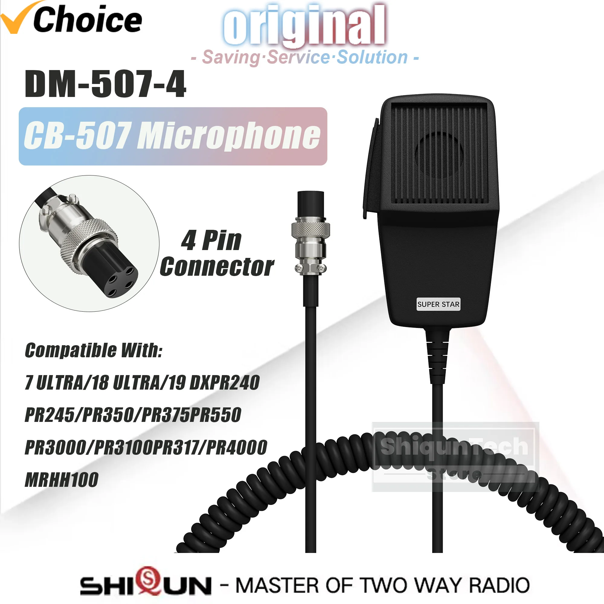 CB-507 Mikrofon mit 4-Pin-Anschluss für Mobile Autoradios und Lautsprecher, Kompatibel mit Cobra PR240 PR3000 Uniden Galaxy Auto-CB-Funkgeräten Image