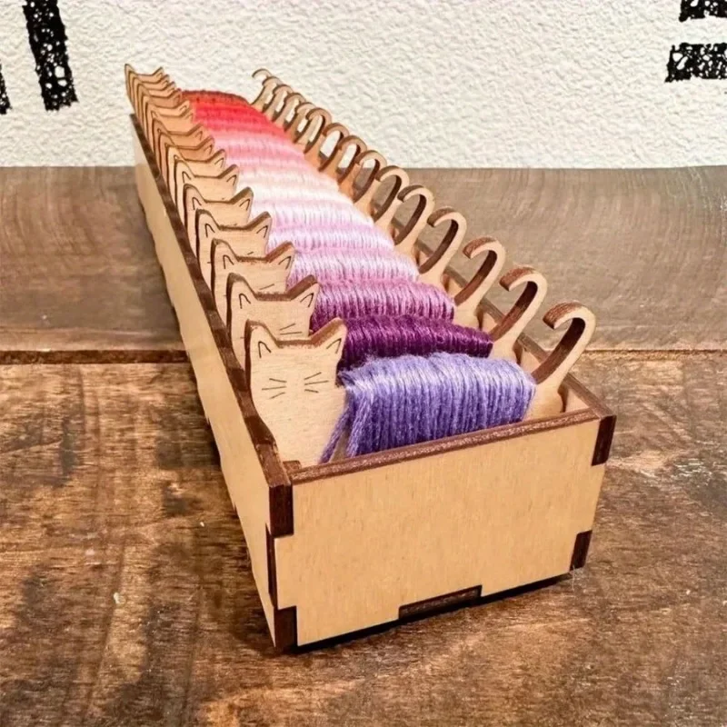 1 Set Holz-Tier-Spulenhalter, Niedliche Katze, Kreative Aufbewahrung, Tischdekoration, Garnwickler für Zuhause, Geeignet für Garnknäuel-Ordnung Image