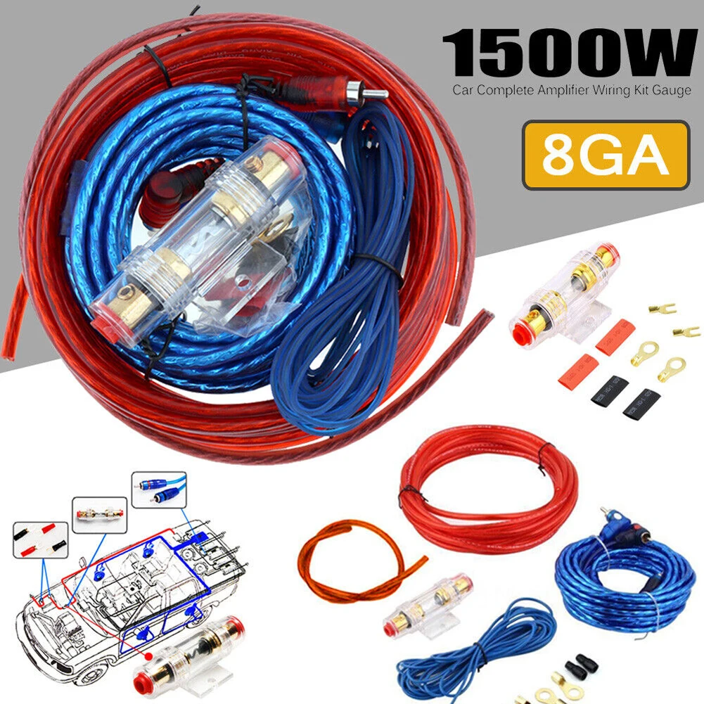 1500W Auto-Subwoofer-Kabel 8GA Audio-Lautsprecher Verkabelungsset 60 AMP Sicherungshalter Auto-Leistungsverstärker Verkabelungsset für Fahrzeugteile Image