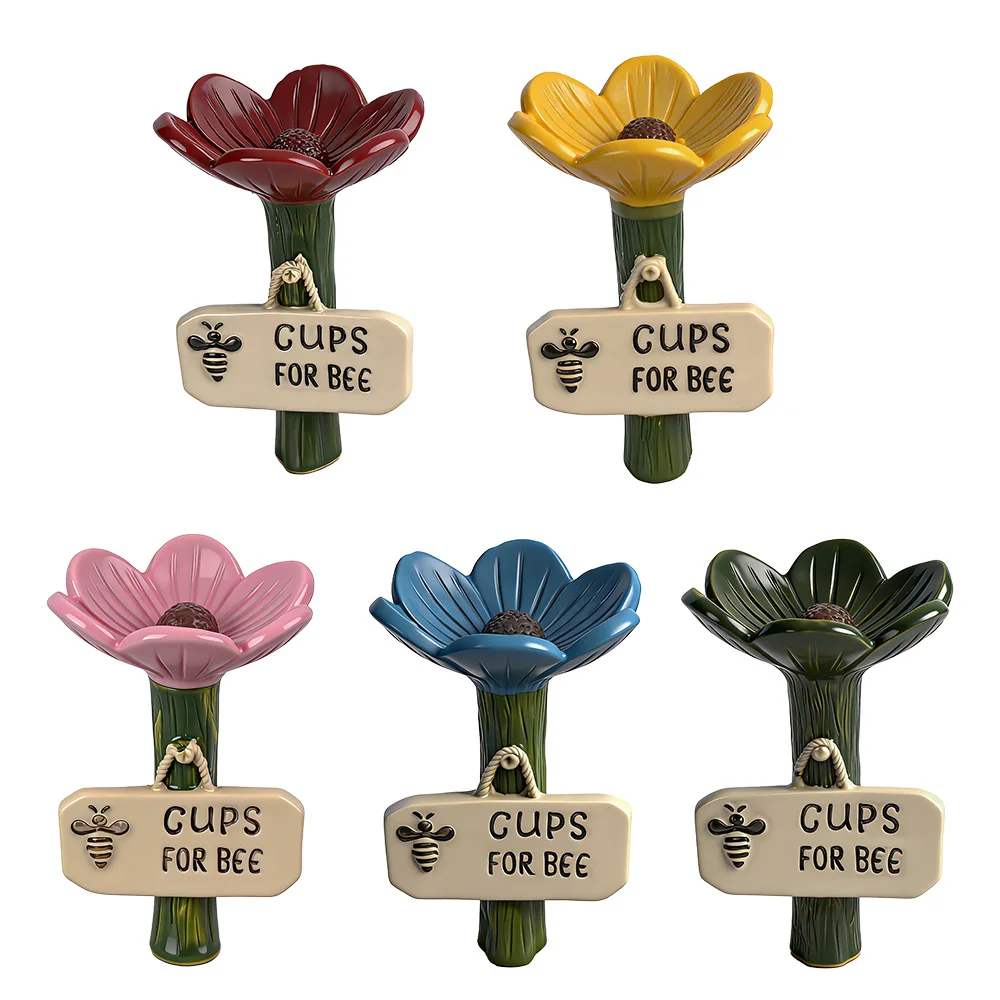 5 Stück Bienen-Tränke für den Garten, Blumenförmige Bienenfutterspender, Trinkbecher für Bienen und Schmetterlinge, Outdoor-Futterspender zur Gartendekoration Image