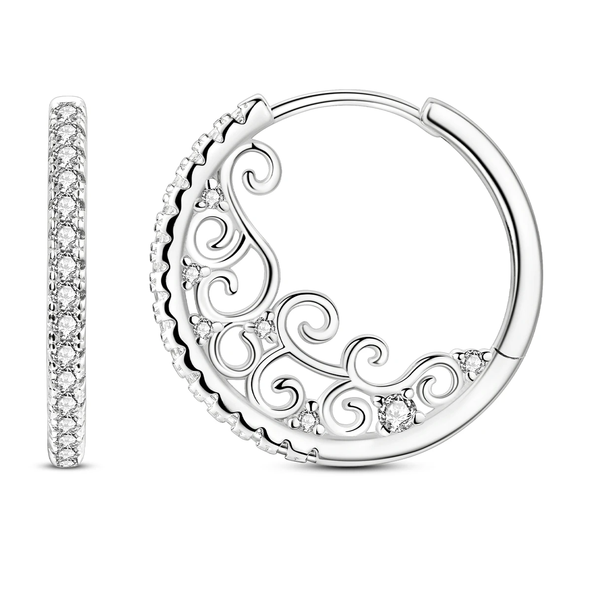 925 Sterling Silber Vintage CZ Creolen für Damen, elegante filigrane, mit Zirkonia besetzte Ohrhänger, minimalistischer Alltagsschmuck, Geschenk Image