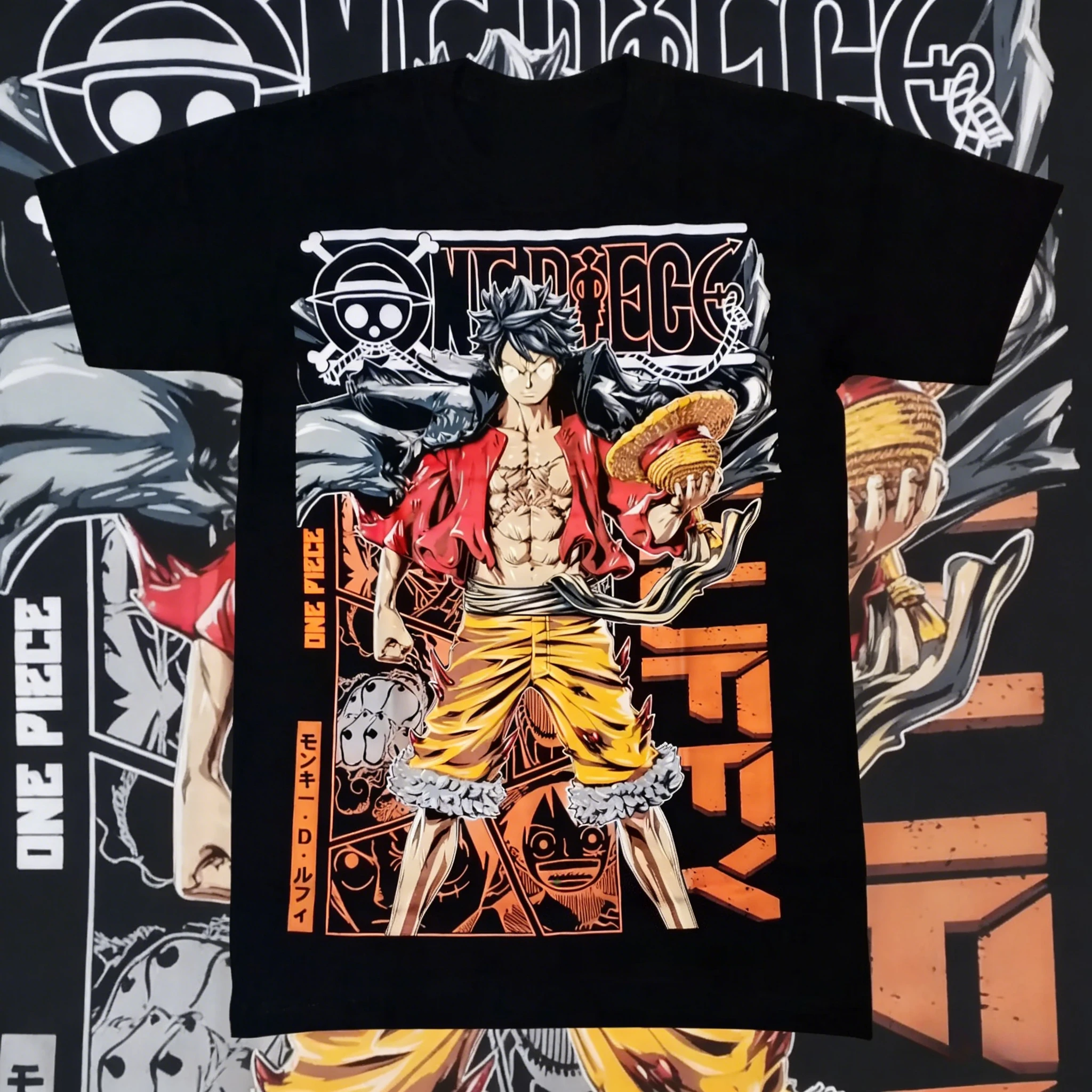 2026 Sommer One Piece Monkey D. Luffy Manga-Stil 3D-Druck T-Shirt Retro Baumwolle Kurzarm Oversized Tee für Erwachsene und Kinder Image