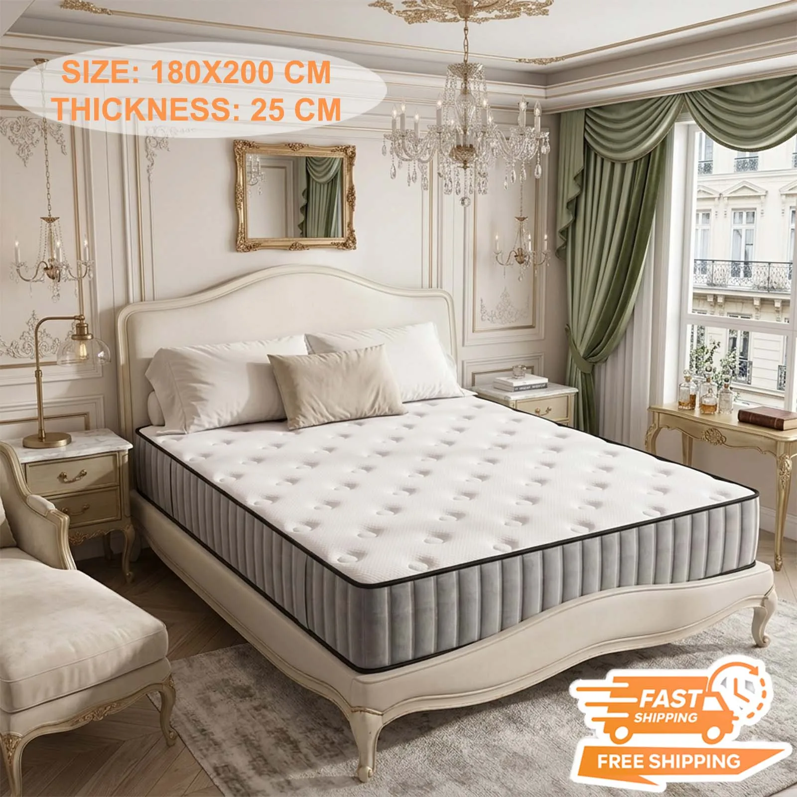 Taschenfederkernmatratze 180*200*25cm H3 - 7-Zonen mit Diatomenschaum & orthopädischem Support Image