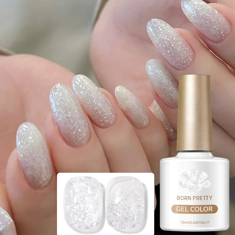 BORN PRETTY 10 ml Dancing Flake Weißes Jelly Gel Nagellack Funkelndes Nagelzubehör UV/LED Semi-Permanent Vernis Design Nägel Image