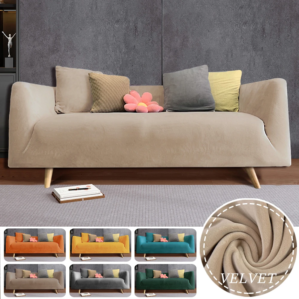 Luxuriöse Weiche Samt-Sofabezüge 1/2/3/4-Sitzer Sofabezug Hochelastischer Sofa-Couchbezug Allumfassender Spandex Einfarbiger Abnehmbarer Bezug