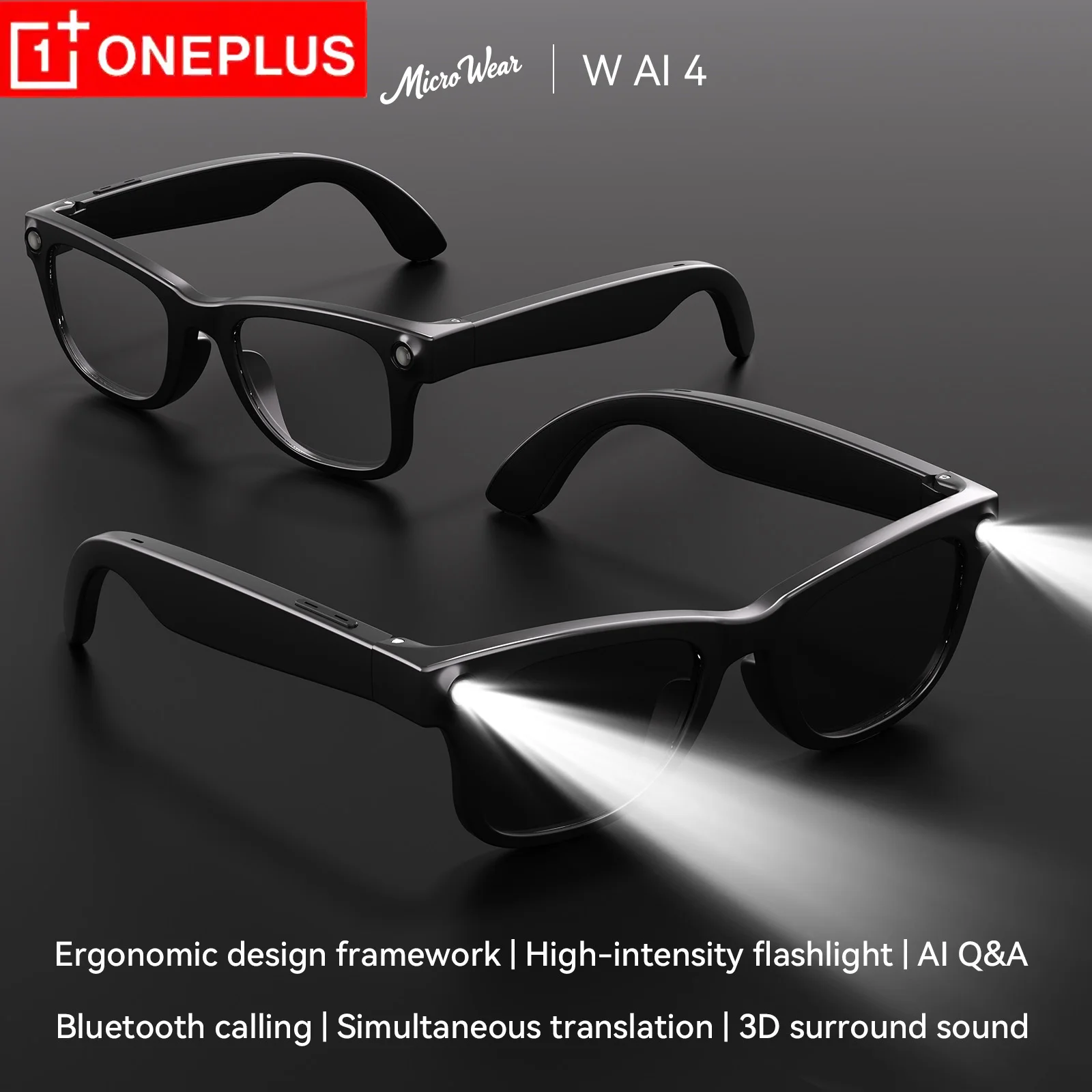 OnePlus Smart-Brille mit Taschenlampe, KI-Übersetzung, Bluetooth-Anruffunktion, Freisprech-Audio-Brille für Reisen und Outdoor-Aktivitäten Image