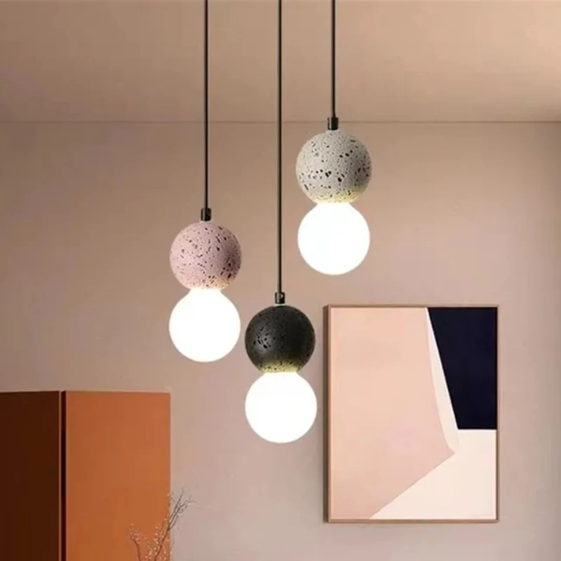Nordische Kugel-Pendelleuchten Holz Glas Beton Leuchte Schlafzimmer Kücheninsel-Beleuchtung Esszimmer Hängelampe LED Nachttischlampen