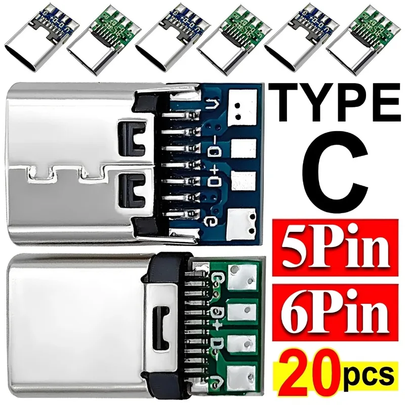 5/6-Pin USB Elektrische Anschlüsse zum Schweißen, DIY-Datenkabel, unterstützt Leiterplatten, Typ-C-Buchsenanschlüsse mit Dual 5.1K Widerständen Image