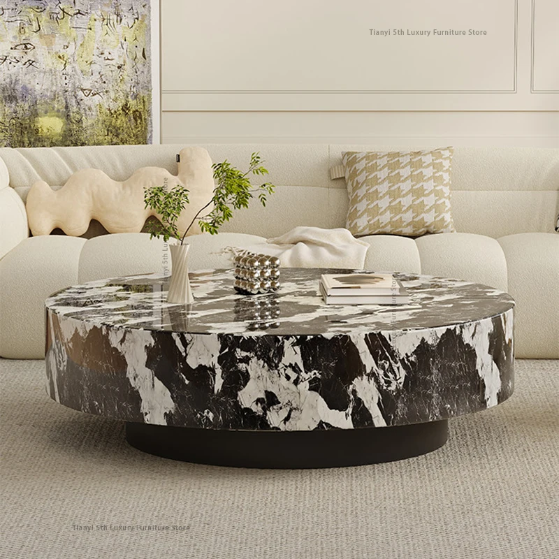Italienischer minimalistischer runder Couchtisch aus Marmor, hochwertiger Designer-Couchtisch für das Wohnzimmer, Homestay-Wohnmöbel, mesas FYCT Image