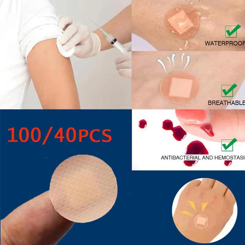 40/100Pcs Impf Patches Sterile Blutstillende Patch Erste Hilfe Wasserdichte Wunde Heilung Klebstoff Runde Verband Wundpflaster Image