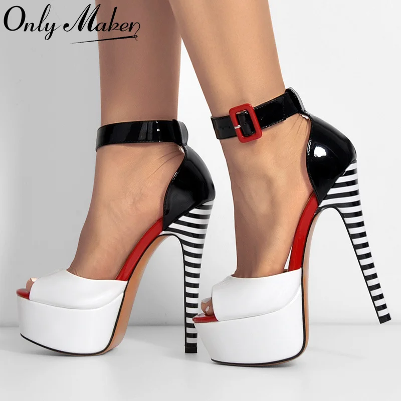 Only maker Frauen Plattform Sandalen Peep Toe dünne Absätze Knöchel riemen Zebrast reifen Party kleid Sommer Dame Schuhe große Sandalen