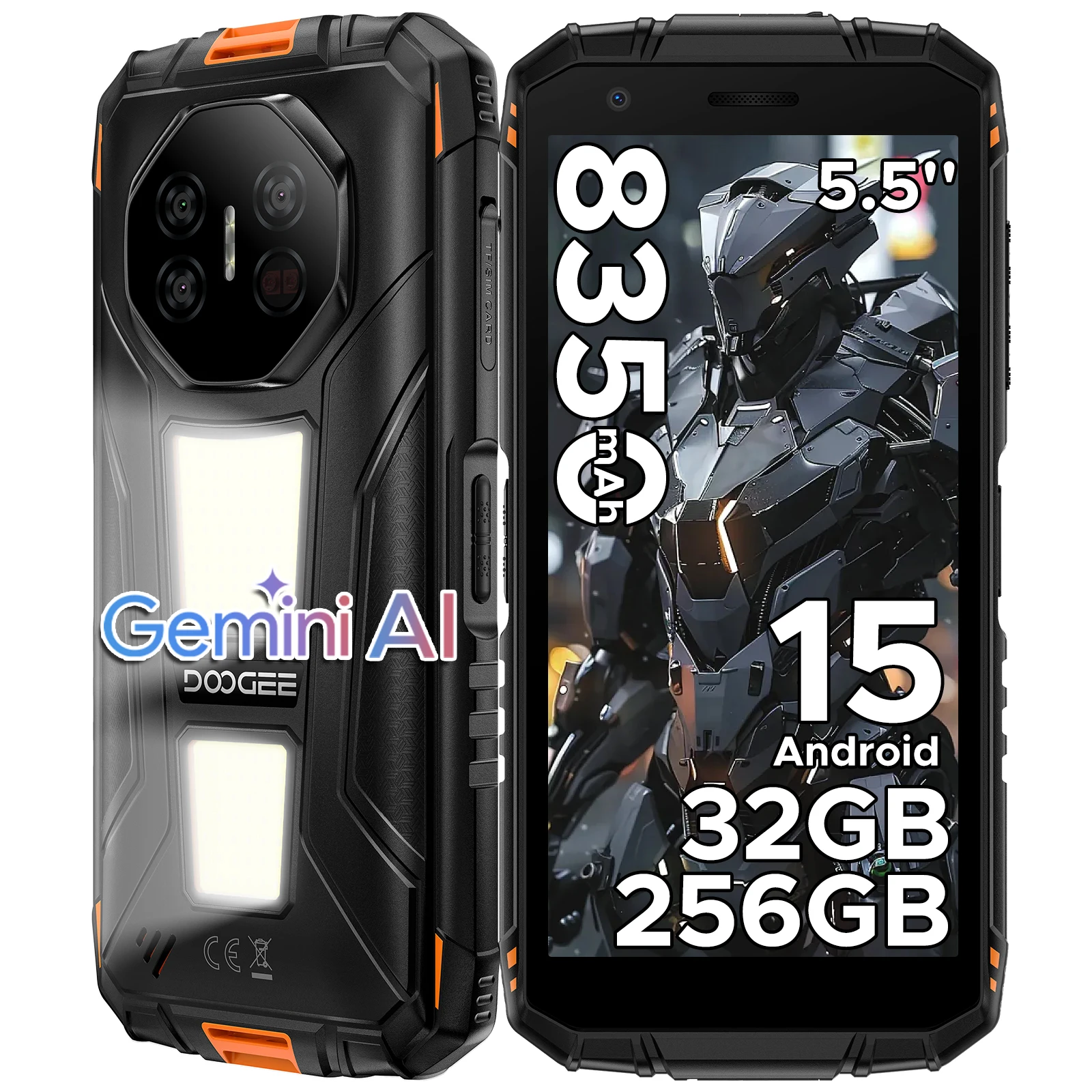 DOOGEE Fire 3 Max Robustes Smartphone 5,5" HD+ IPS Display 32GB（8+24）+256GB Android15 8350mAh Akku 48MP 1200LM Campinglampe NFC