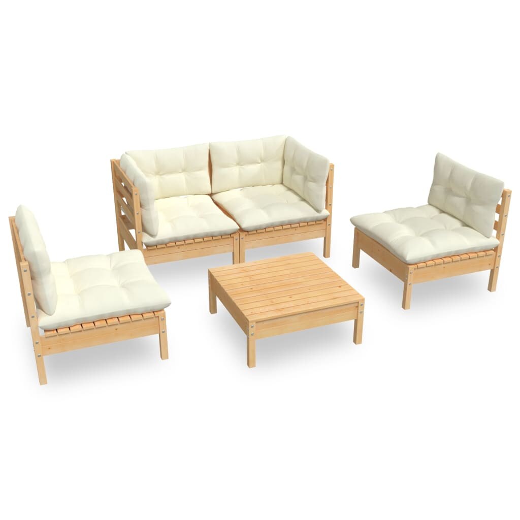 vidaXL 5-tlg. Garten-Lounge-Set mit Creme Kissen Kiefer Massivholz Image