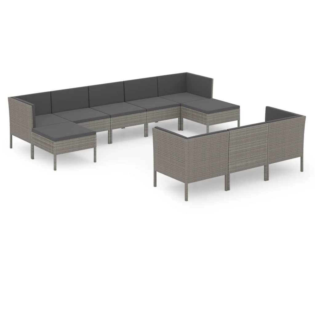vidaXL 10-tlg. Garten-Lounge-Set mit Auflagen Poly Rattan Grau Image