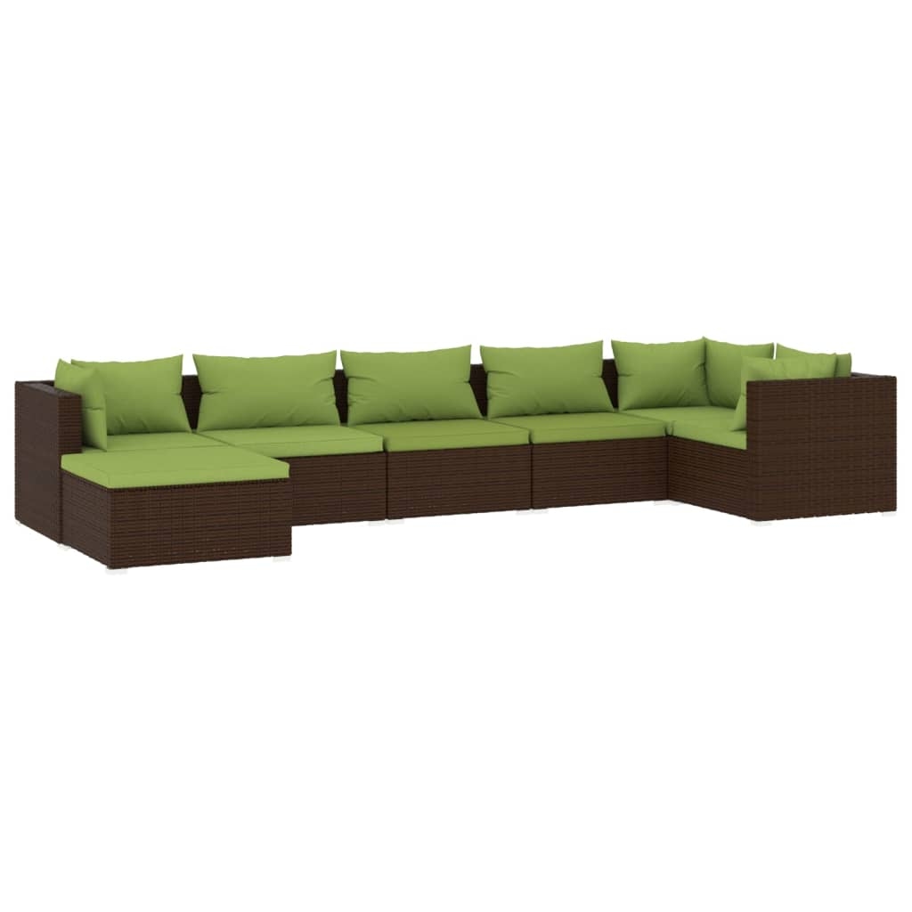 vidaXL 7-tlg. Garten-Lounge-Set mit Kissen Poly Rattan Braun Image