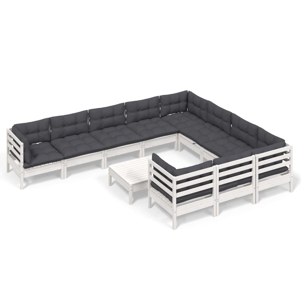 vidaXL 11-tlg. Garten-Lounge-Set mit Kissen Weiß Kiefernholz Image