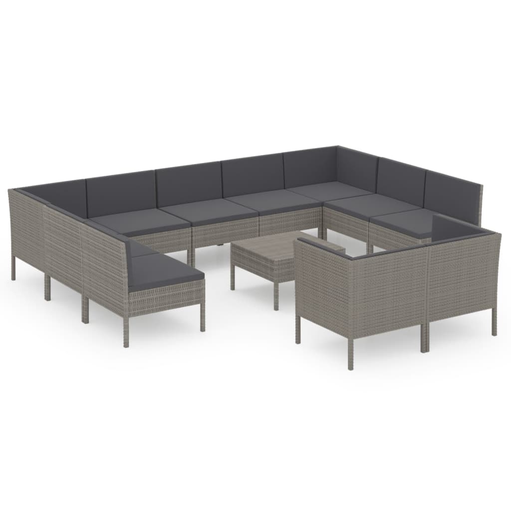 vidaXL 12-tlg. Garten-Lounge-Set mit Auflagen Poly Rattan Grau Image