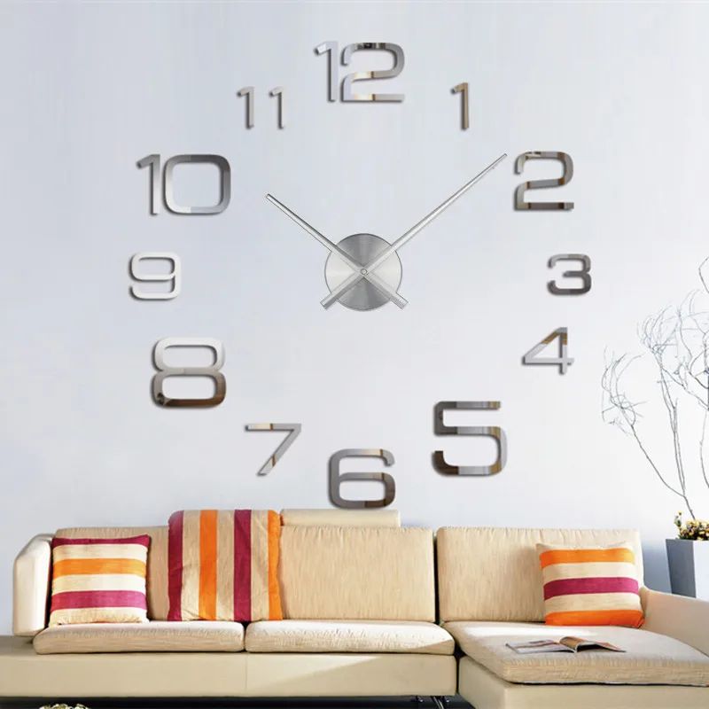 Modern 3D DIY Wall Clock Large Acrylic Mirror Sticker Quartz Clock For Living Room Home Decor 016s 3d 37 In