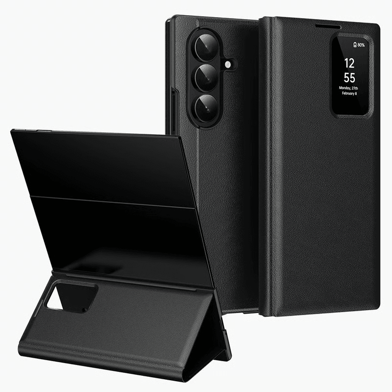 Premium Smart View Window Leather Case With Card Slot, Protective Wallet Cover For Samsung Galaxy Phones For Samsung Galaxy S25 Ultra 5G blue