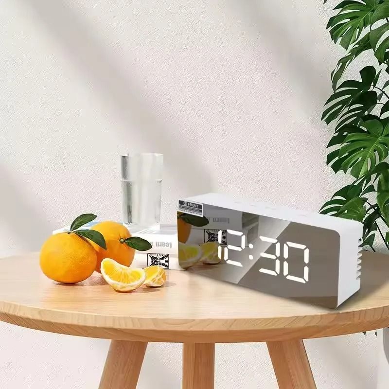 LED Mirror Clock Digital Alarm Clock USB Desk Clock With Night Light black