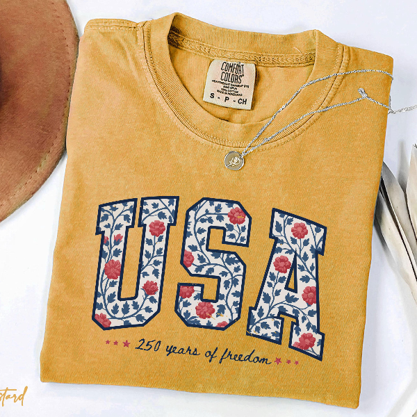 250 Years Of Freedom USA Floral T Shirt Vintage Patriotic Patchwork Tee green xl t Shirt