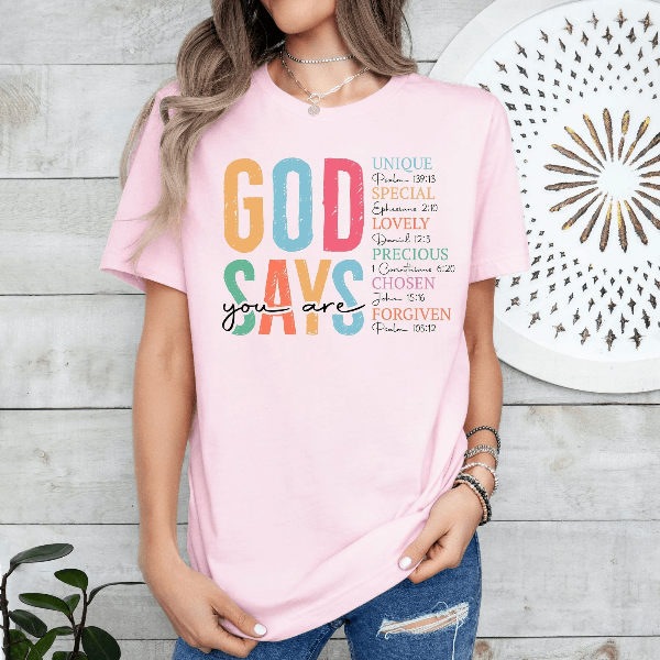 God Says She Is Unique Special Loved Shirt Christian Bible Verse Women Faith Tee brown 2xl t Shirt