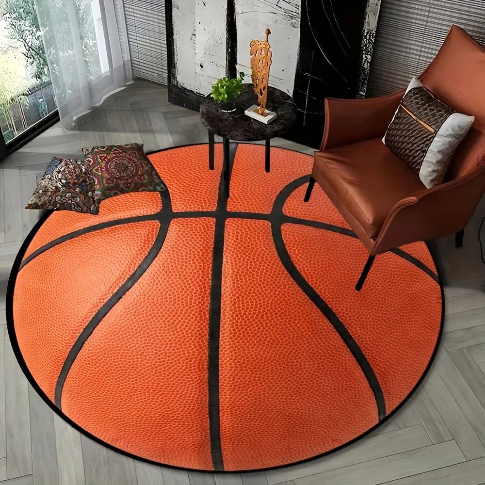 3D Basketball Round Flannel Rug basketball diameter 55.12 In