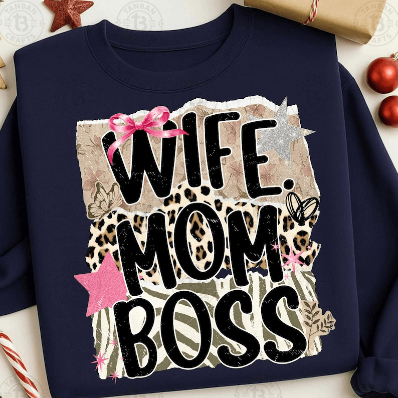 Wife Mom Boss Shirt Trendy Leopard Bow Mom Boss Sweatshirt grey m sweatshirt