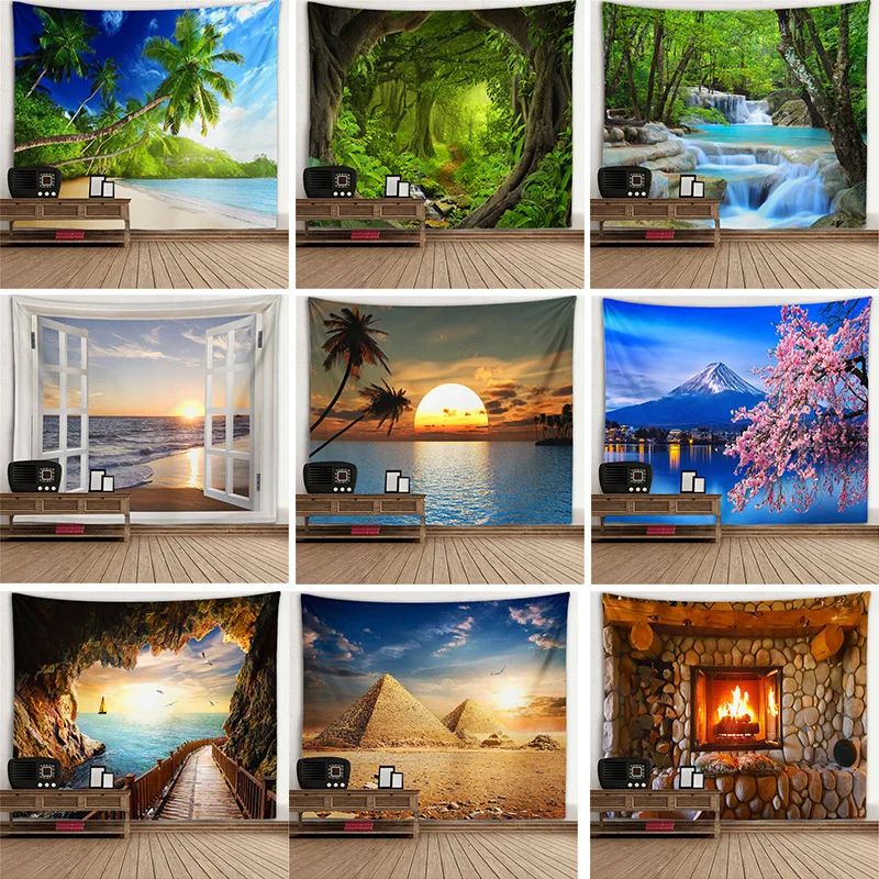 3D Window Forest Scene Wall Tapestry 4 90.55 59.06 In