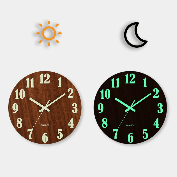 12 Inch Luminous Wooden Wall Clock Silent Nordic Glow Night Light Design yg001 4 Inch