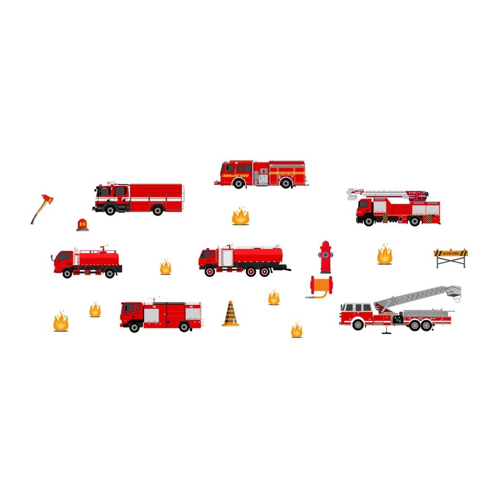 Cartoon Fire Truck Wall Decals Kids Room Nursery Wall Decor Stickers 4 Pcs