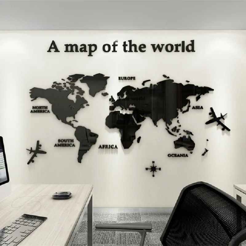 Architectural 3D Acrylic World Map Mural grey a
