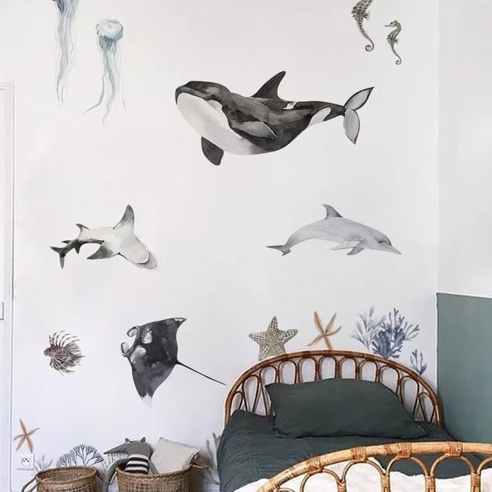 Watercolor Underwater World Wall Decals | Waterproof Coral & Tropical Fish Stickers For Nursery & Bathroom ews076