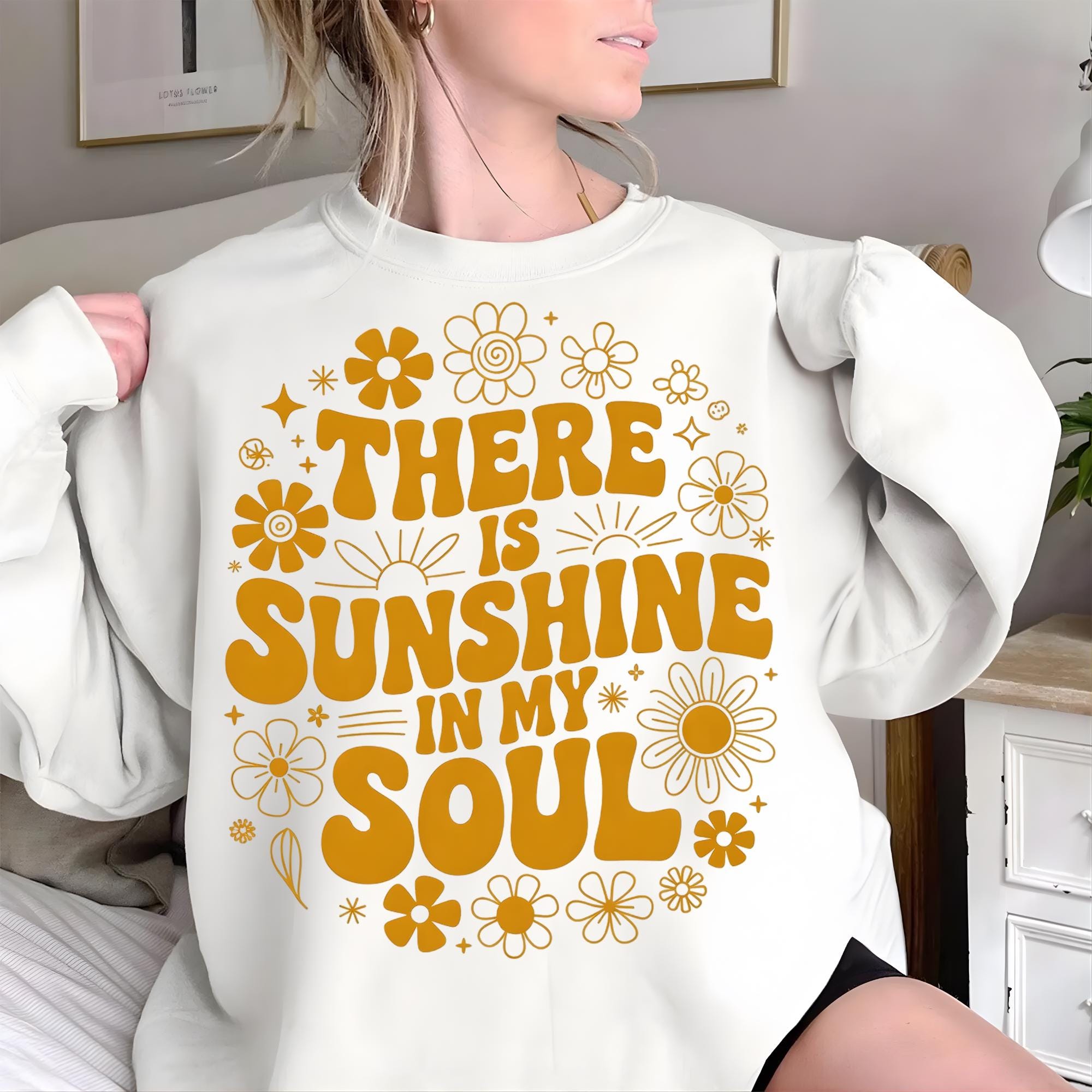 There Is Sunshine In My Soul Shirt Retro Floral Motivational Graphic Tee Gift blue l sweatshirt