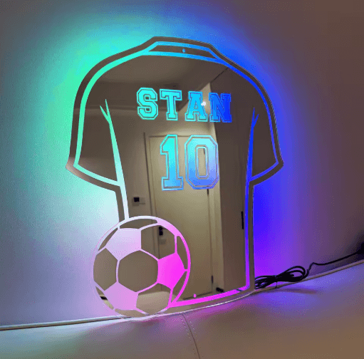 Custom LED Football Shirt Mirror Personalized Acrylic Wall Decor For Man Cave 35x30cm