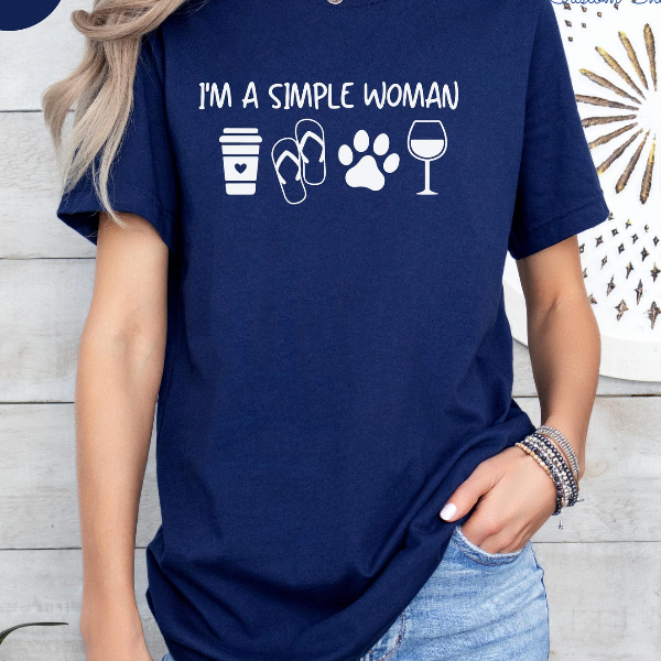 Im A Simple Woman Shirt Funny Dog Lover Wine Graphic Tee Cute Quote Outfit navy 2xl sweatshirt