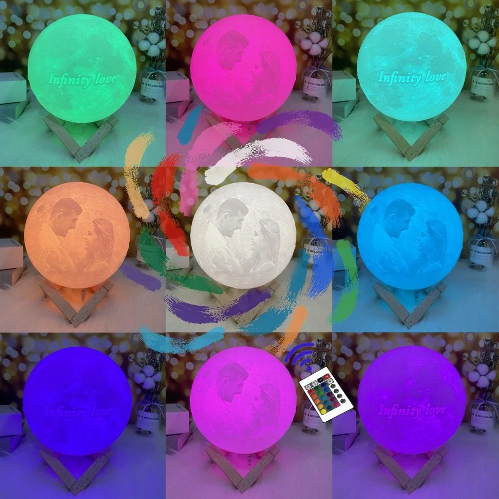 Custom 3D Printed Moon Lamp Personalized Photo Night Light Gift 3 Colors 23 Cm