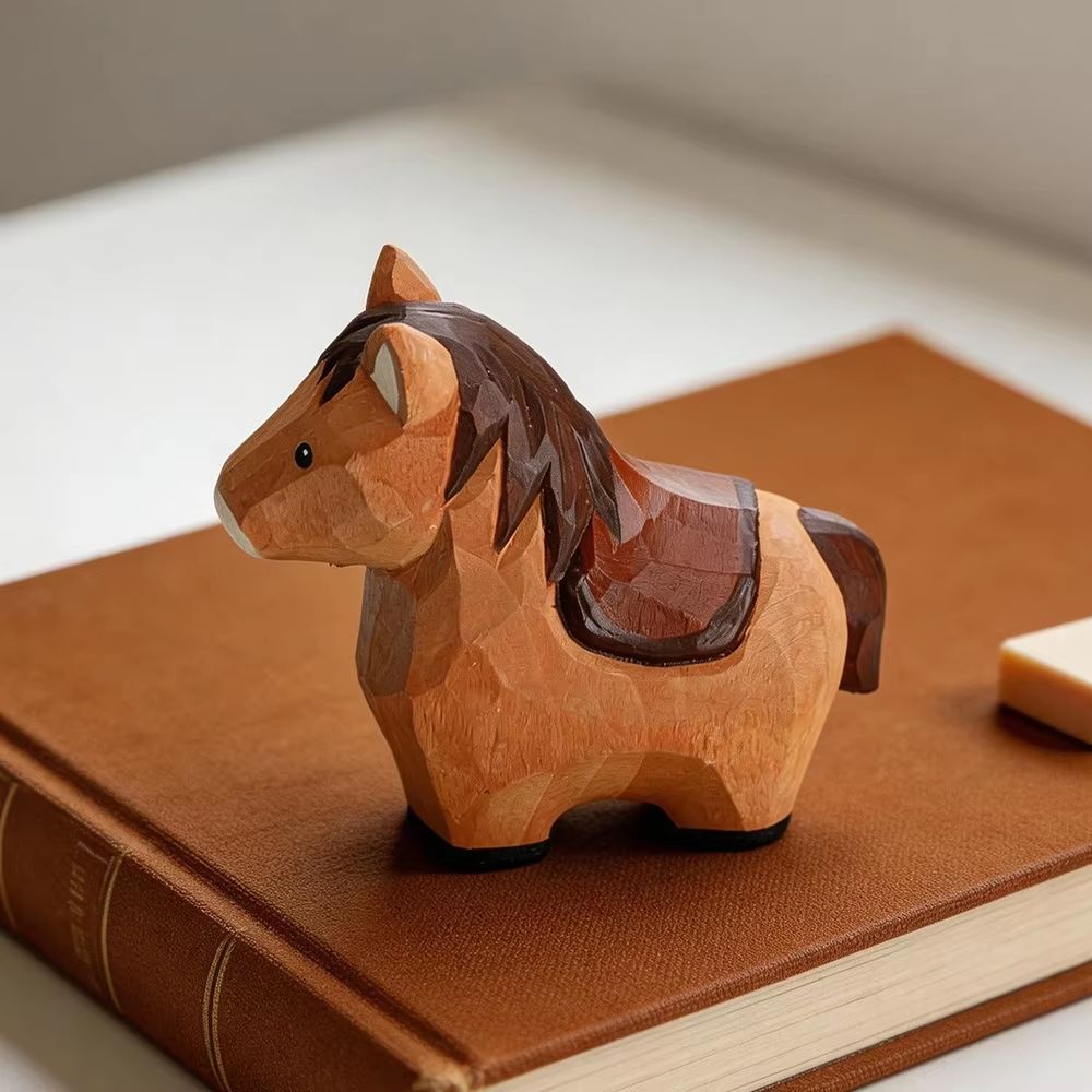 Handcrafted Wooden Horse Figurine Rustic Animal Carving For Home & Desk Decor 2 Pcs