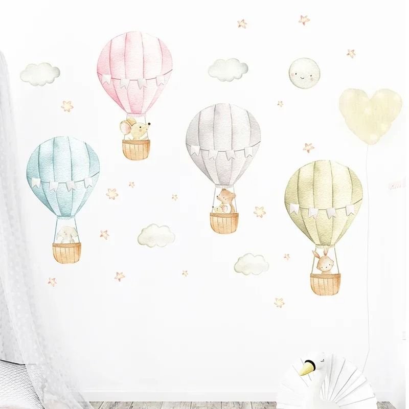 Watercolor Hot Air Balloon Wall Decals | Pastel Animal & Star Murals | Whimsical Nursery Decor For Kids Room & Playroom Watercolor Hot Air Balloon Wall Decals | Pastel Animal & Star Murals | Whimsical Nursery Decor For Kids Room & Playroom