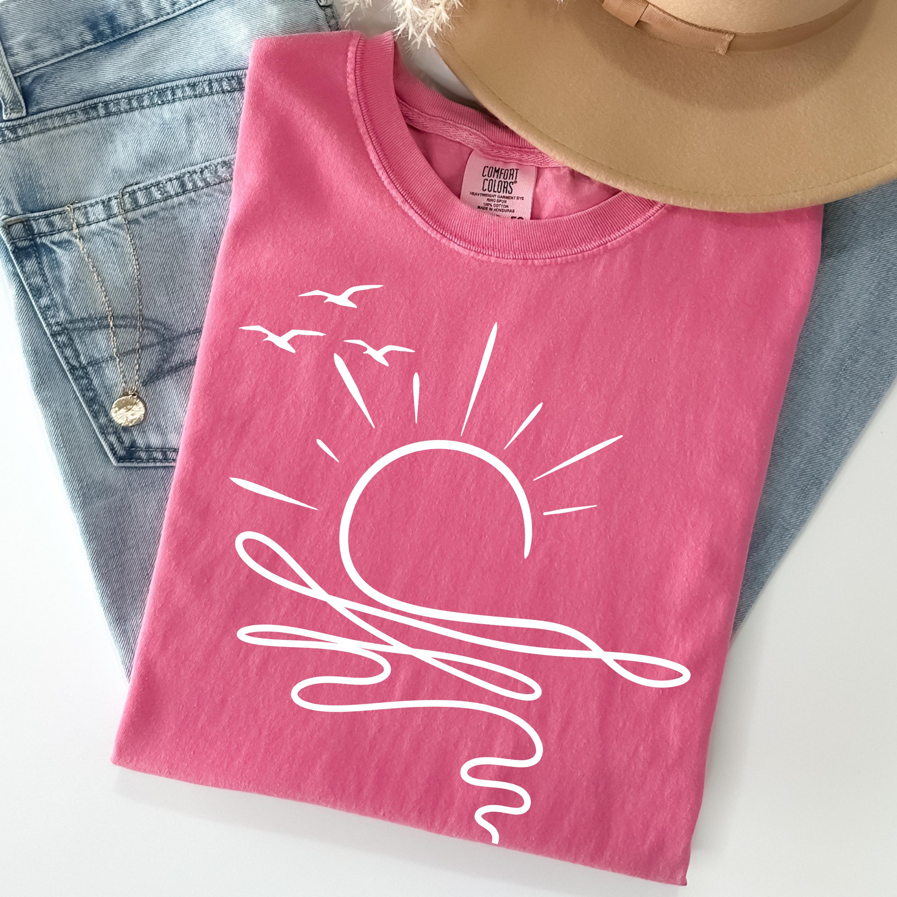 Sun Ocean Shirt Linear Graphic Boho Summer T Shirt Trendy Beach Tee Cute Minimalist Summer Tee peach xl t Shirt