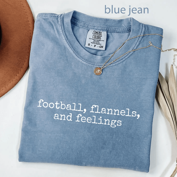 Comfort Colors Football Flannels And Feelings Shirt Cozy Fall Game Day Tee brown xl sweatshirt