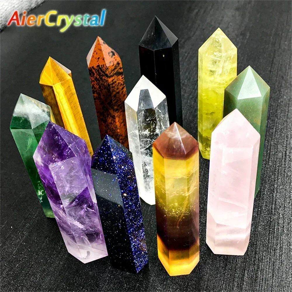 Natural Crystal Wand Rose Quartz And Amethyst Point For Reiki Healing And Home Decor bluestone no Natural 1pc Size 1.97 2.36in
