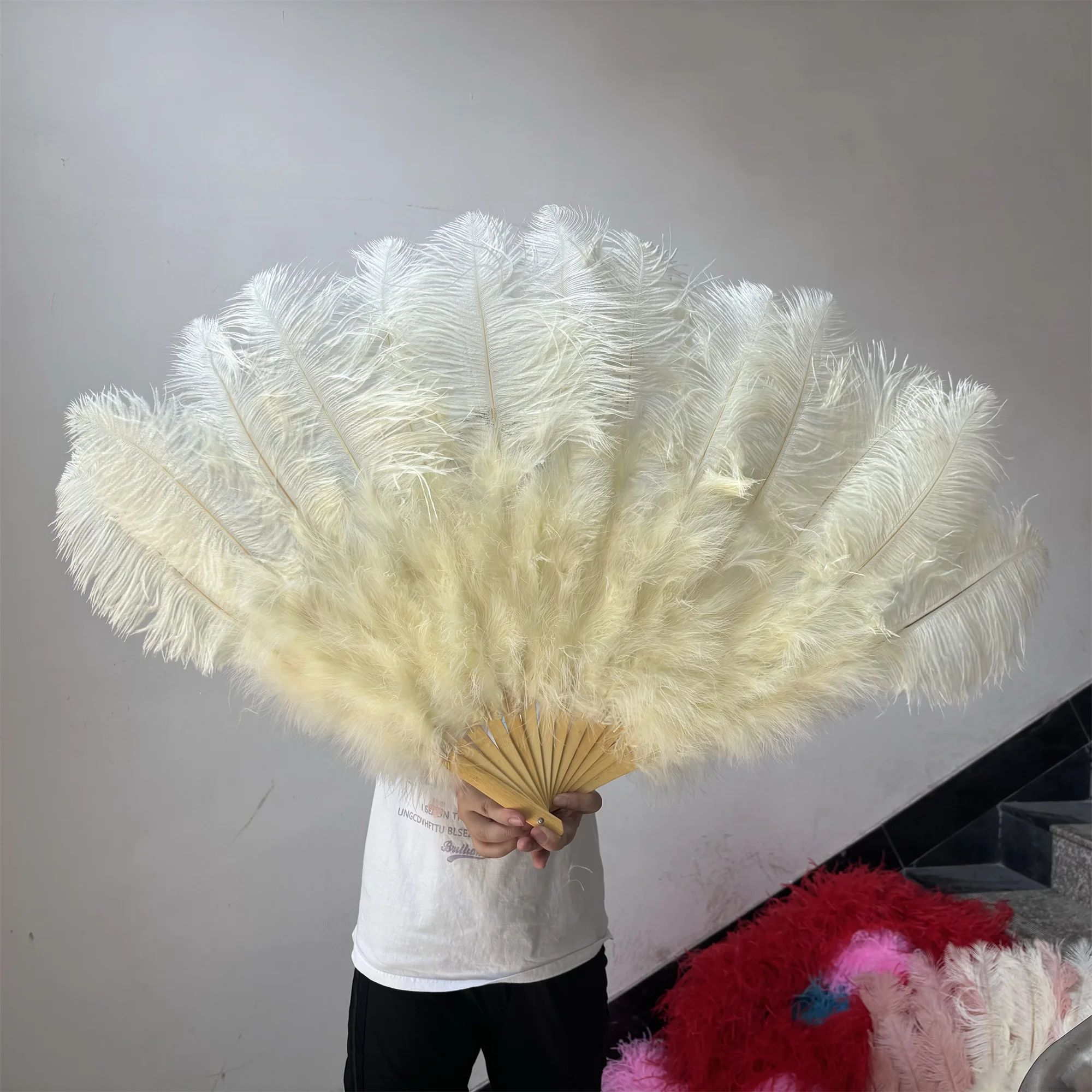 Luxury Ostrich Feather Fan Large Folding Dance Fan For Performance And Events 12 51.18 In 2pcs