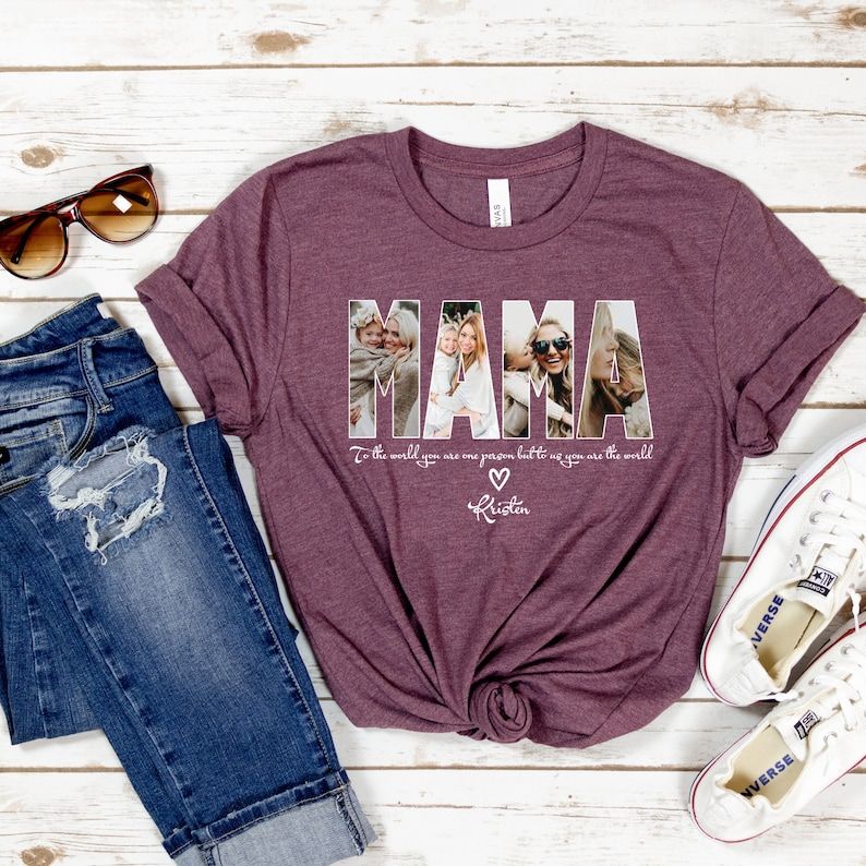 Custom Mama Photo Shirt Personalized Mother's Day Gift, Customizable Mama Tee Grandma Gift maroon xl sweatshirt